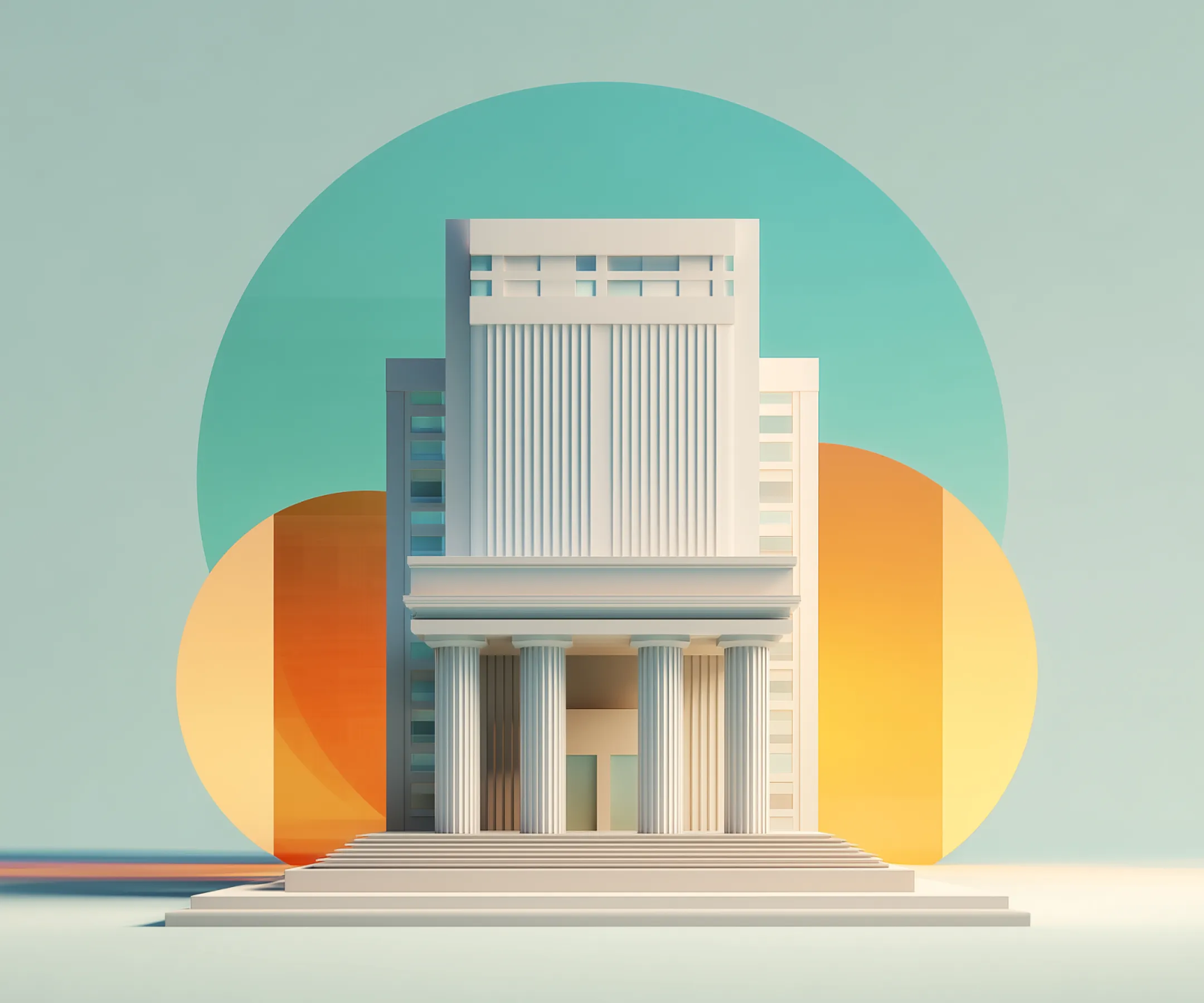 Bank building with abstract shapes representing AI