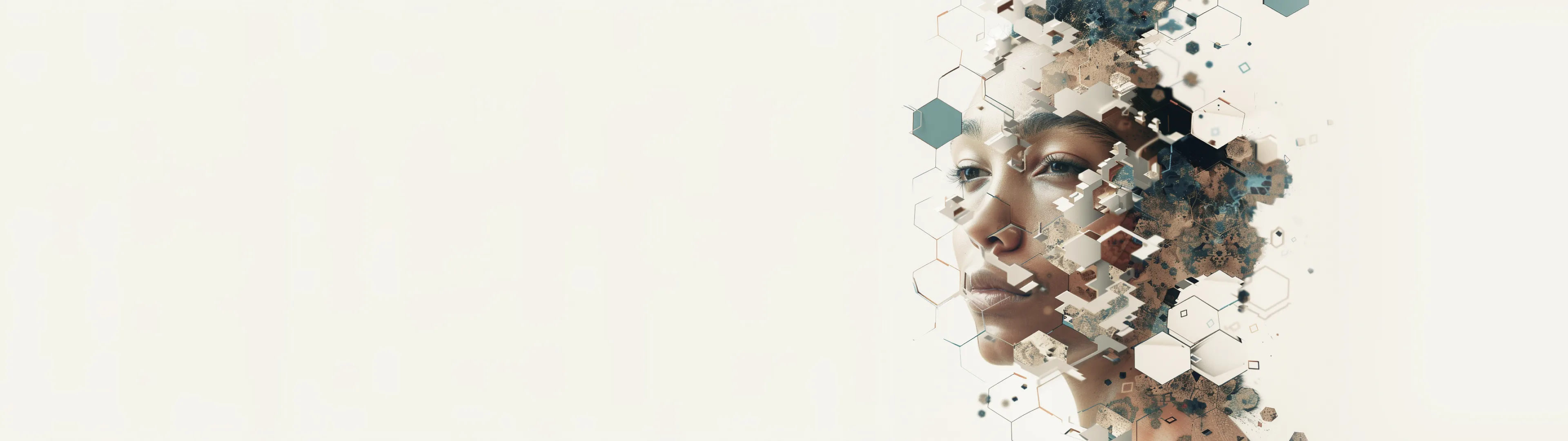 Close-up of an eye with layered hexagonal patterns