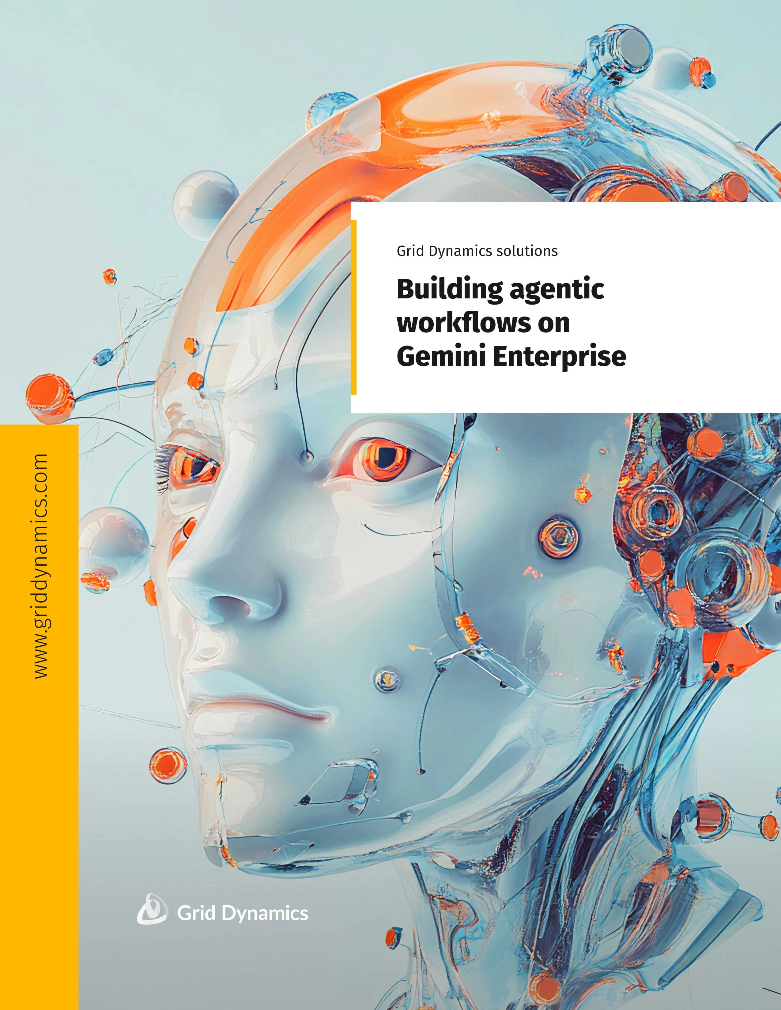 AI agent head with title Building agentic workflows on Gemini Enterprise