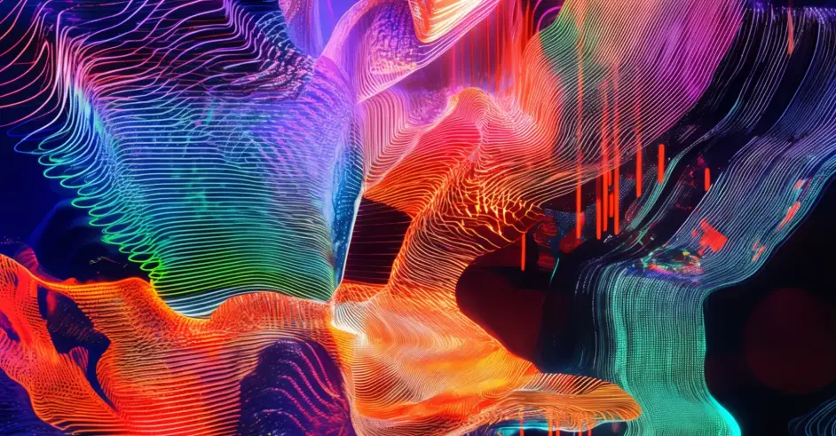Multicolor whisps of smoke on a black background