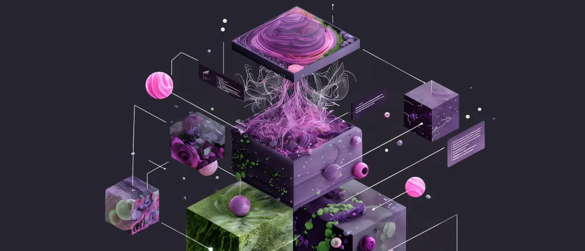 Abstract purple scheme with connections and green accents