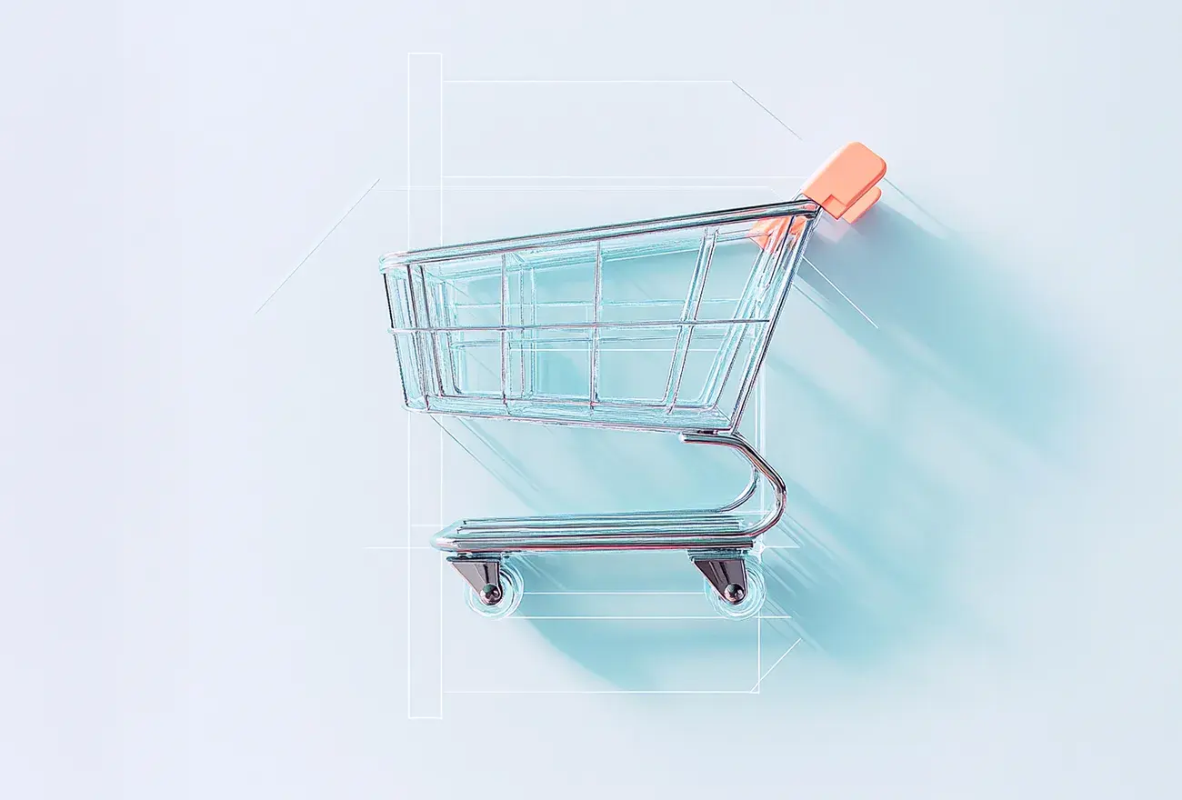 Transparent shopping cart with an orange handle