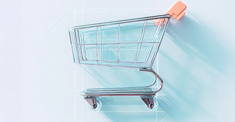 Transparent shopping cart with an orange handle