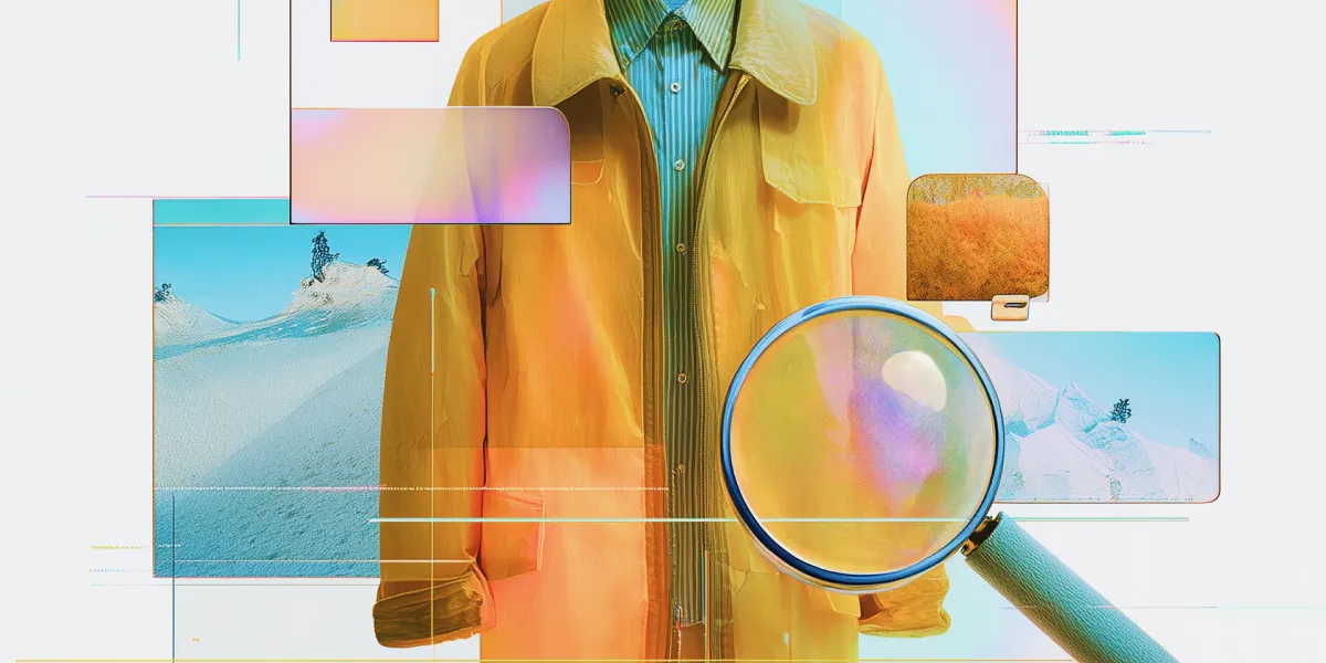Jacket and magnifying glass representing online shopping and search