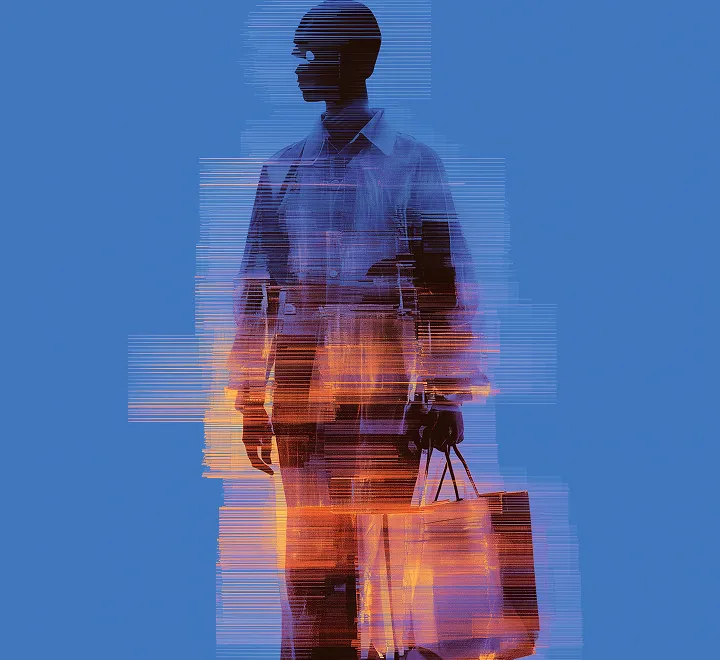 Abstract digital person with a shopping bag