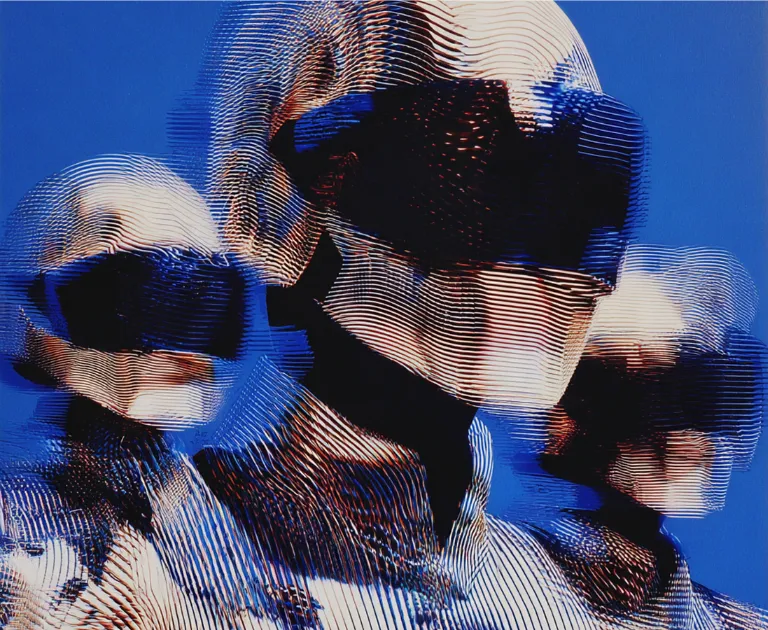Three figures with VR headsets