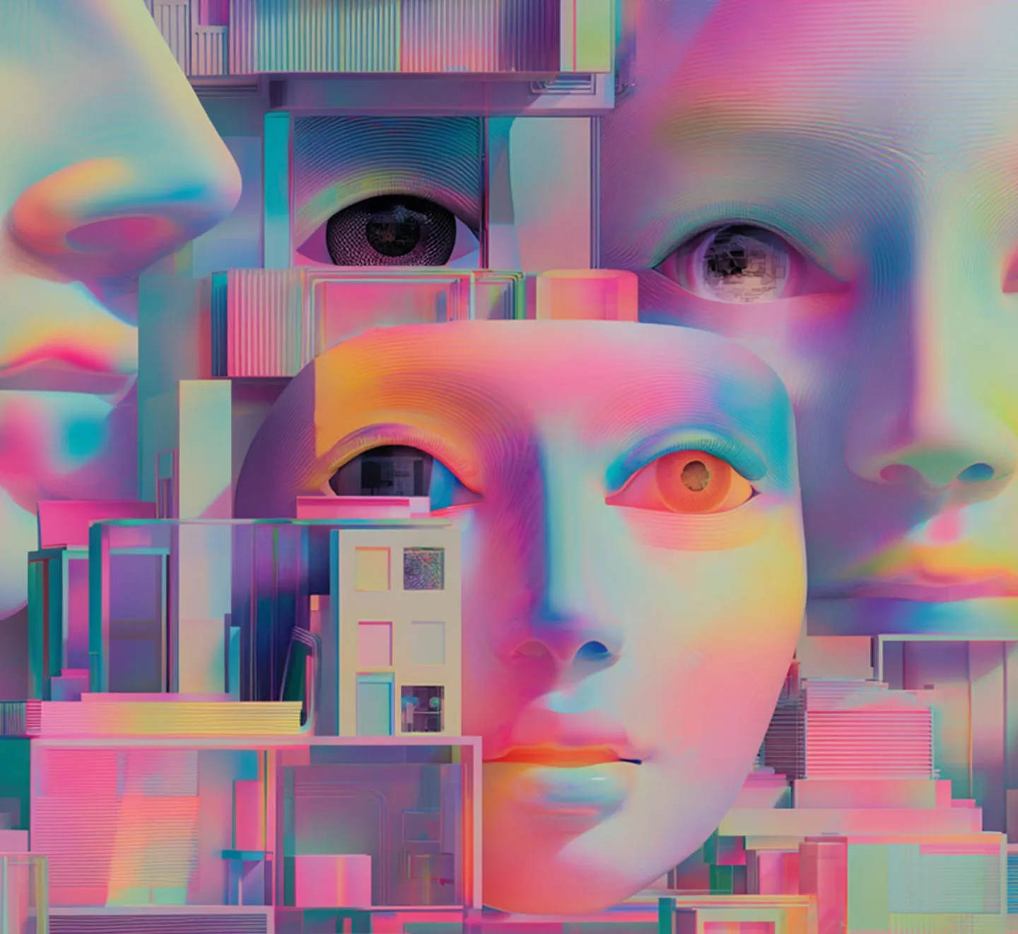 AI face masks in neon colors