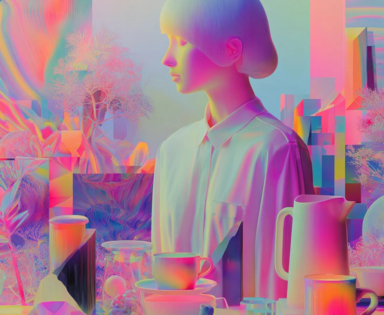 Person with home goods in neon colors