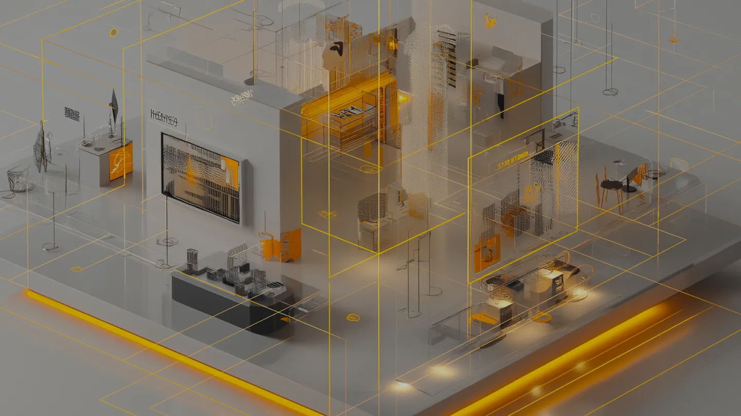 AI-powered retail video monitoring system with digital overlays highlighting analytics zones and data points in a modern store environment.