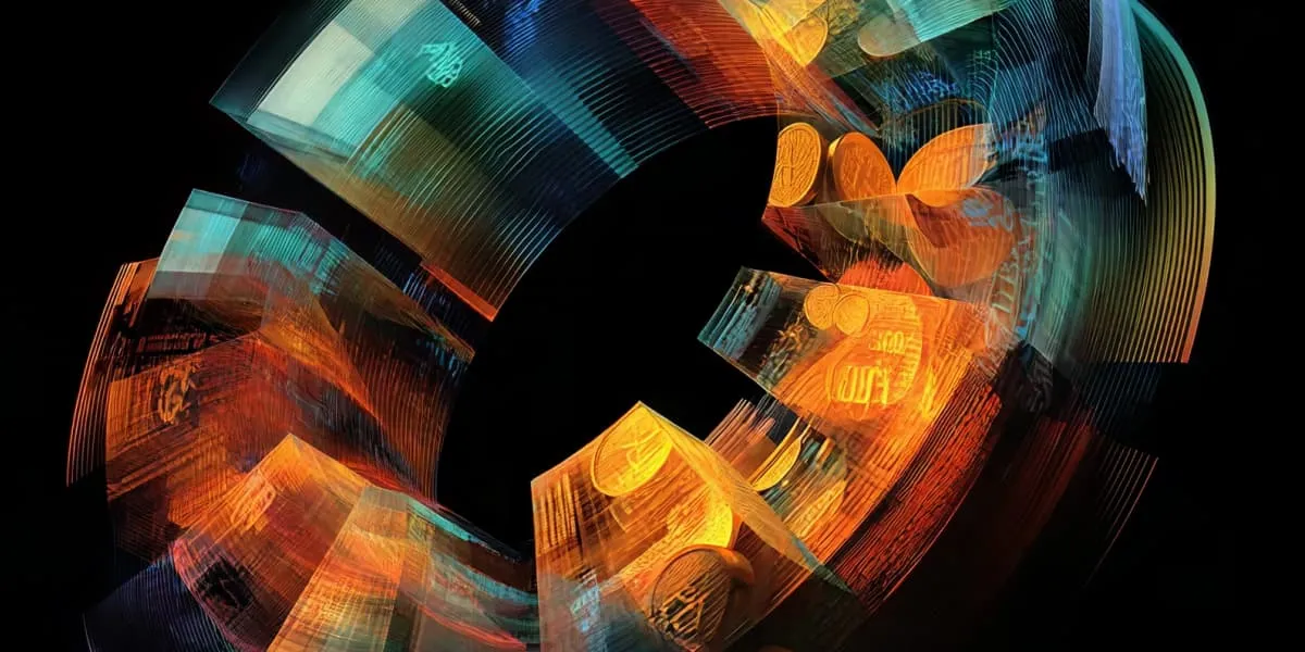 colorful 3D wheel made of sectors with financial elements