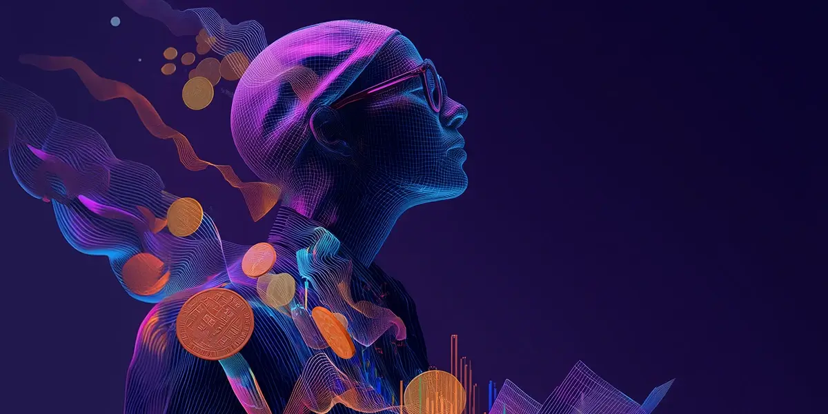 Abstract AI human with data flow