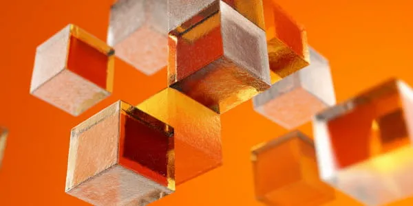 Frosted glass blocks on orange background