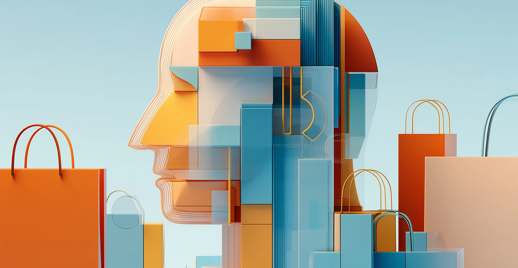 Geometric profile head with shopping bags