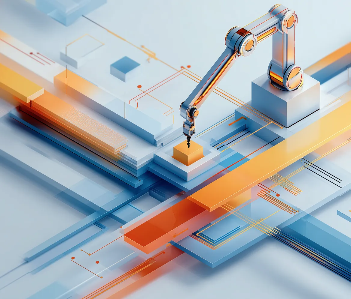 Robot arm operating on abstract layered platform