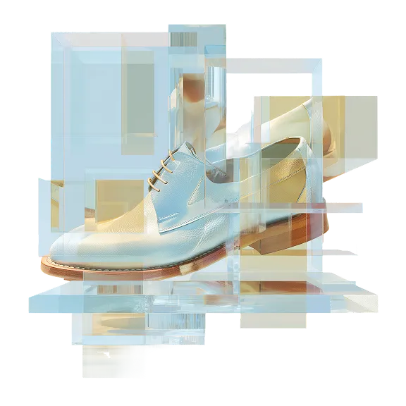 Pair of shoes with abstract geometric overlays